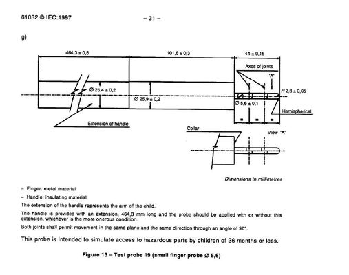 IEC61032 van de de Testvinger van de kinderenveiligheid Kleine Sonde 19